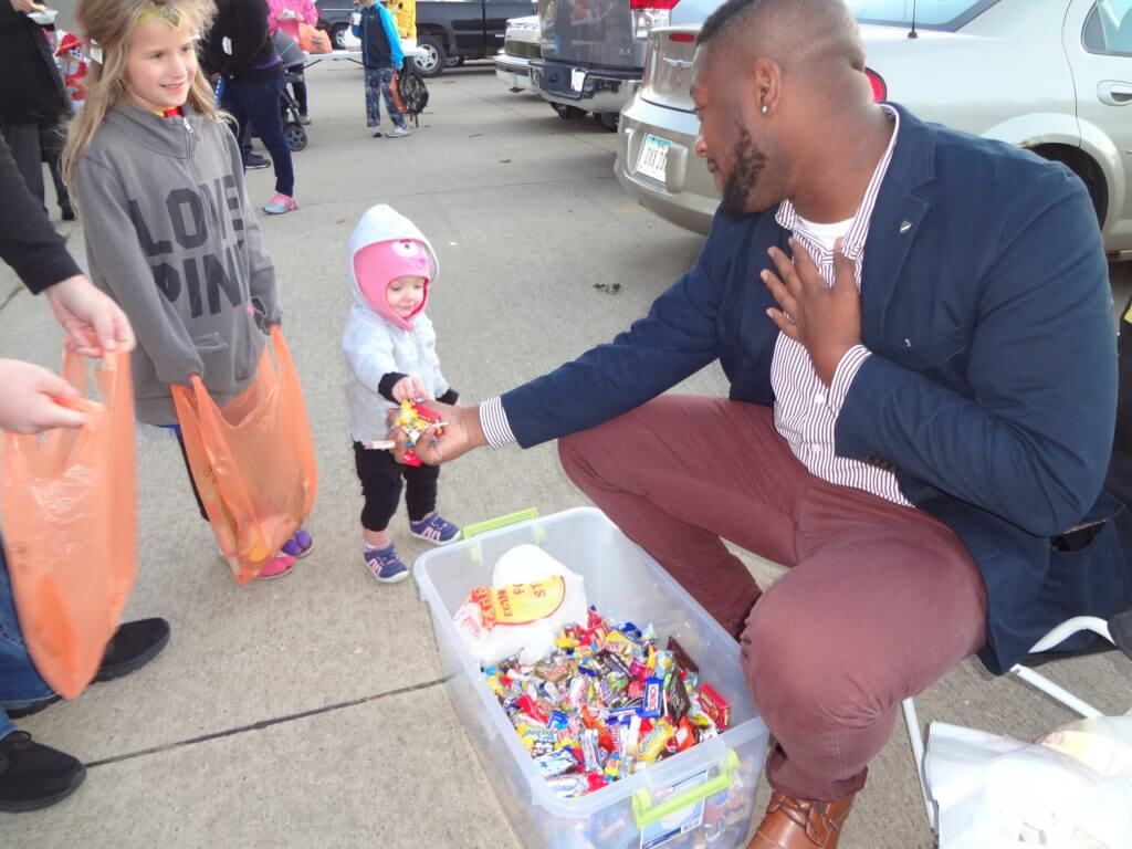 Handing out candy at Trunk or Treat